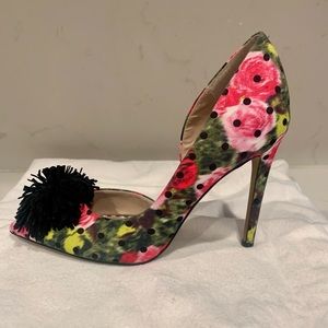 Betsey Johnson Floral Pom Pom Heels